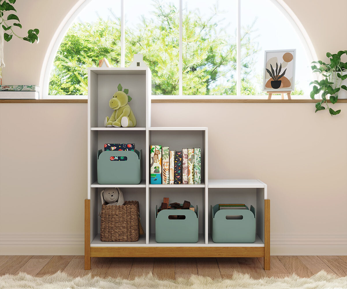Cube de rangement enfant vertical avec pieds Kaeos Blanc et noisette/Opt:Escalier