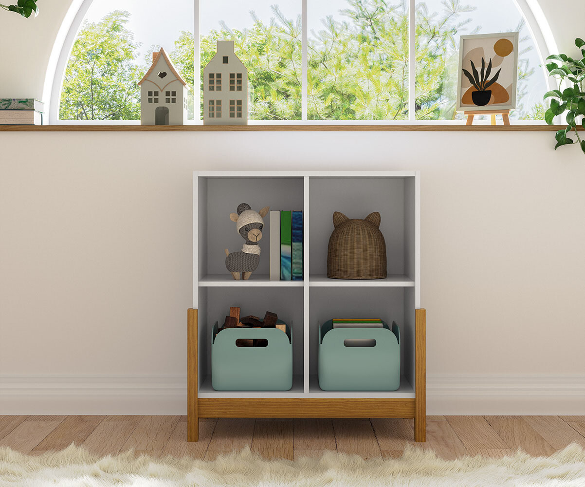 Cube de rangement enfant vertical avec pieds Kaeos Blanc et noisette/Opt:4 cases