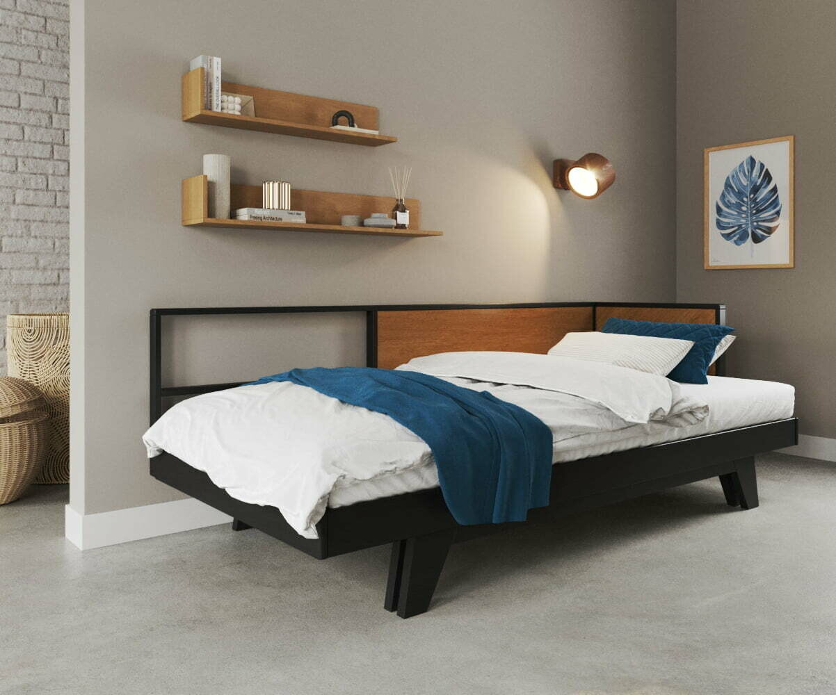 PROMO ! Lit gigogne banquette ado avec matelas Clife Noir et noisette 80x200 cm