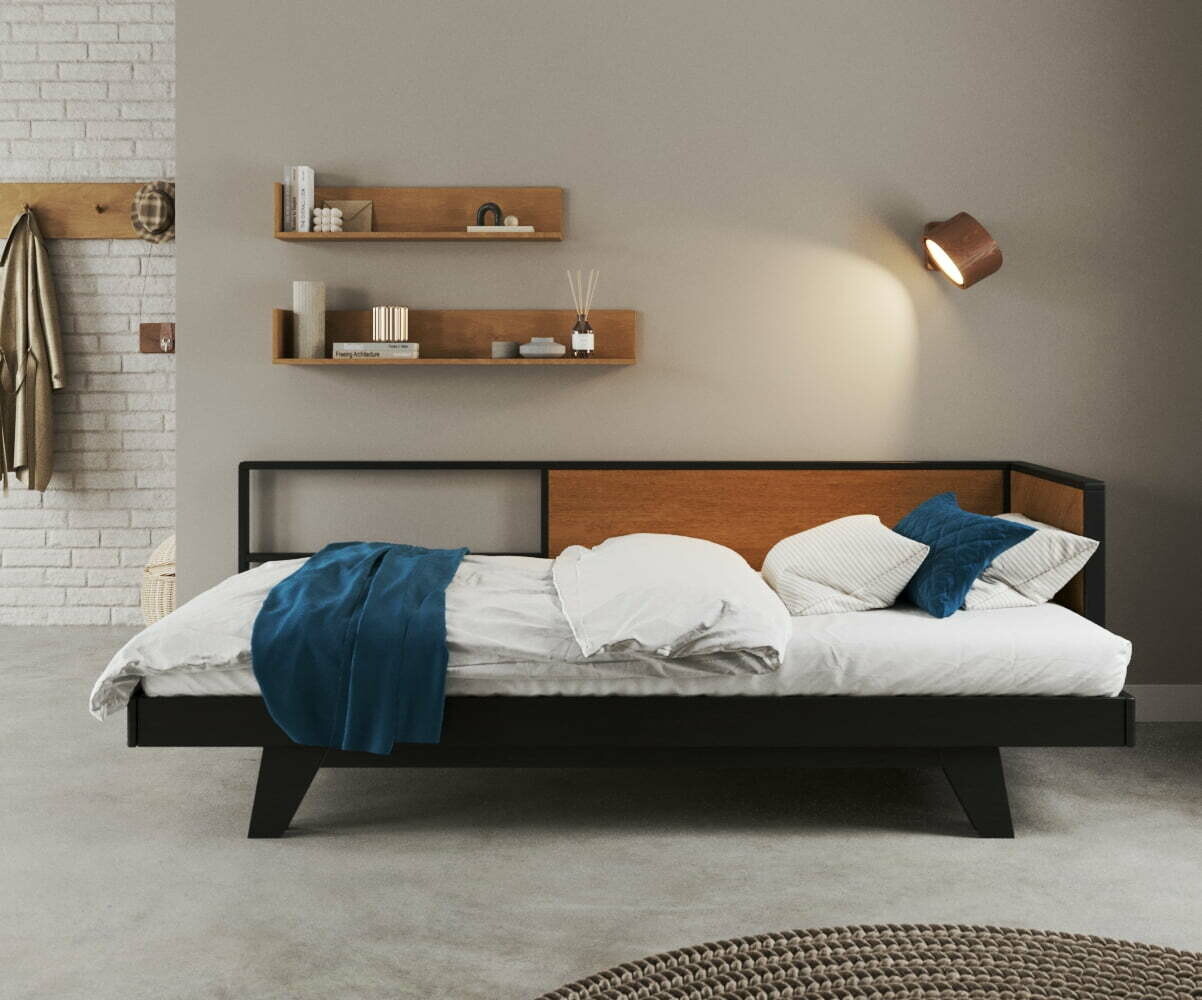 Lit gigogne banquette adulte avec matelas Clife Noir et noisette 80x200 cm