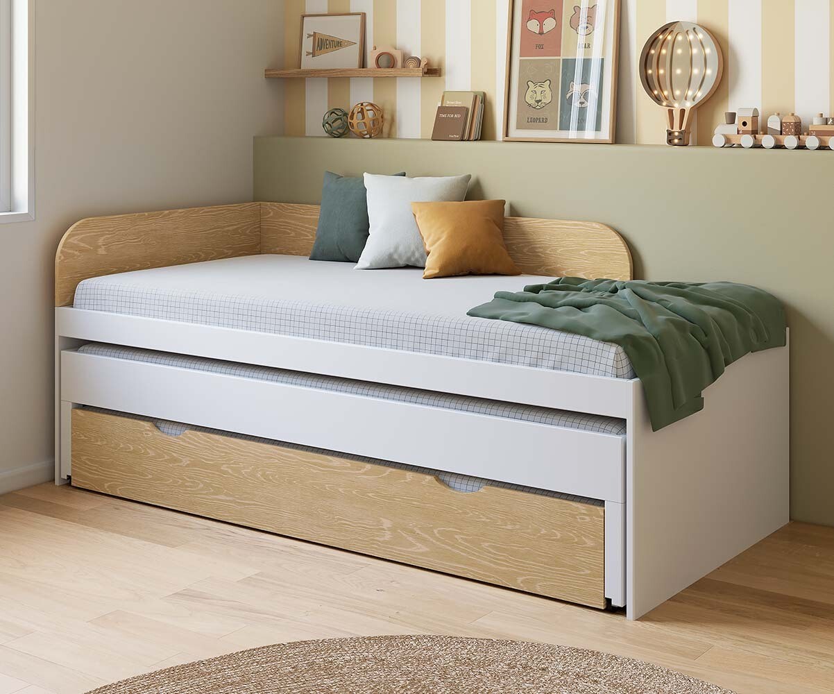Lit gigogne enfant avec tiroir Riza Bois et blanc 90x200 cm