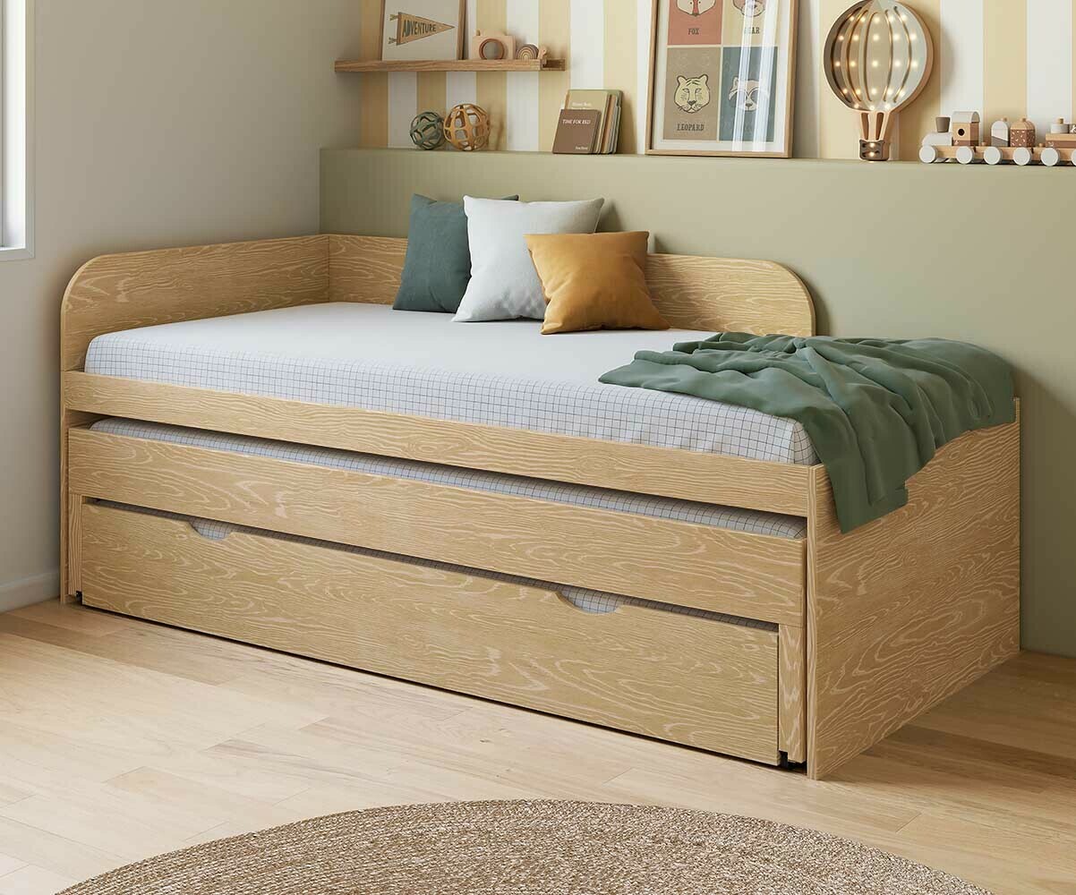 PROMO ! Lit gigogne adulte 3 places Riza Bois naturel 90x200 cm