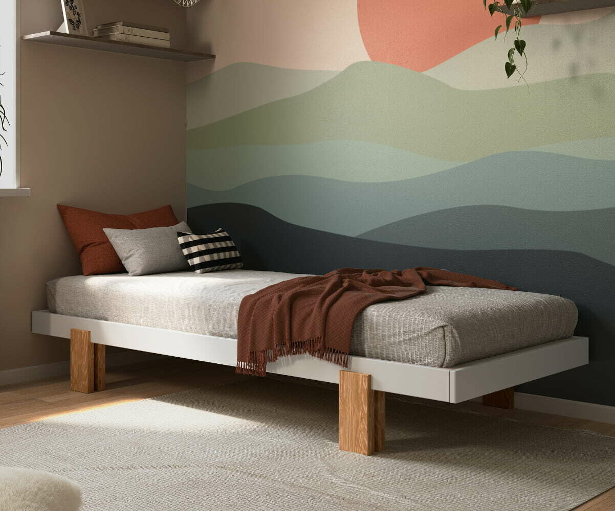 Lit gigogne adulte Sany Blanc et bois 80x200 cm