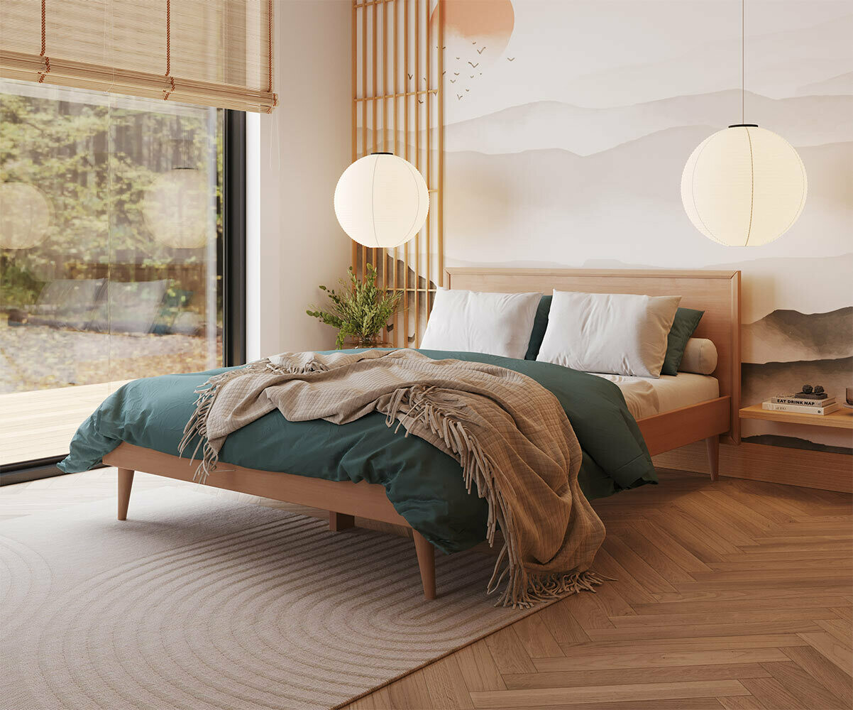 Lit adulte avec sommier Maina Bois naturel 180x200 cm