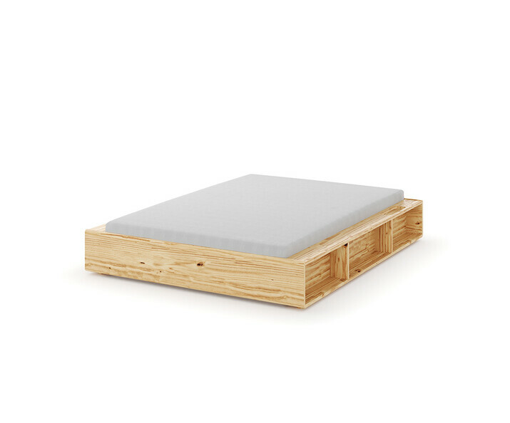 Lit double Fabbie bois naturel 6 niches de rangement