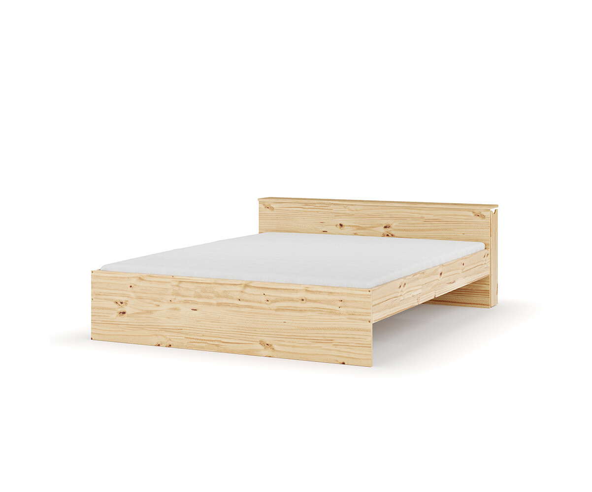 Lit ado avec sommier, tête de lit rétractable et matelas Niston Bois naturel 140x200 cm/Opt:Sans rangement