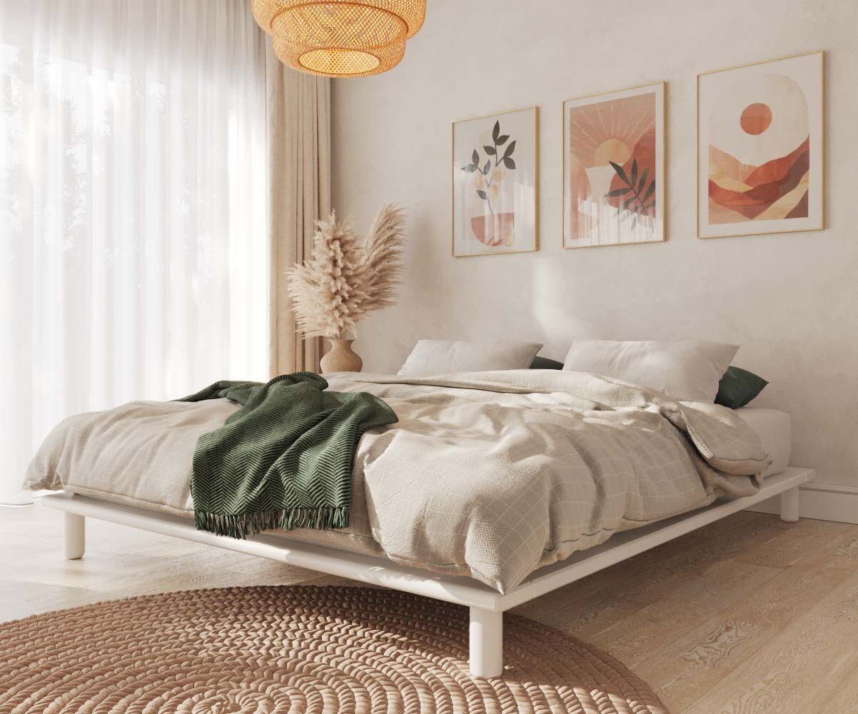 PROMO ! Lit adulte avec sommier Colay Blanc 160x200 cm/Opt:Sans tête de lit