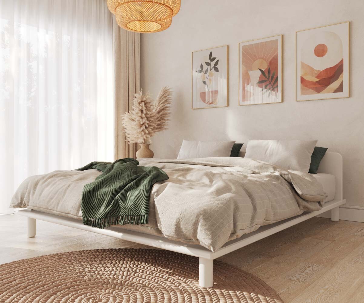 Lit adulte avec sommier et matelas Colay Blanc 140x200 cm/Opt:Avec tête de lit