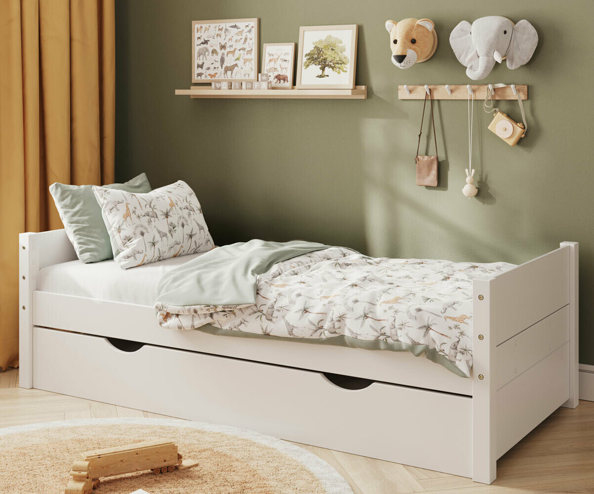 PROMO ! Lit gigogne enfant avec 2 matelas Combeebed Blanc 90x200 cm Avec caches sommier Matelas Norway 13 cm