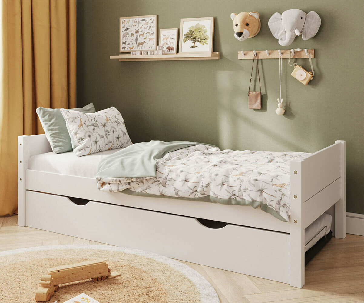 PROMO ! Lit gigogne enfant avec 2 matelas Combeebed Blanc 90x200 cm Sans caches sommier Matelas Airfresh 15 cm