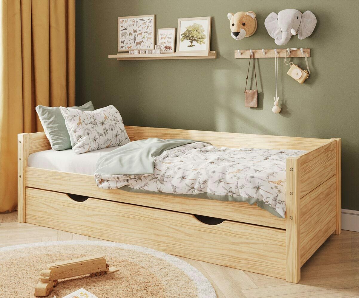 PROMO ! Lit gigogne banquette enfant Combeebed Bois naturel 90x200 cm/Opt:Avec caches sommier