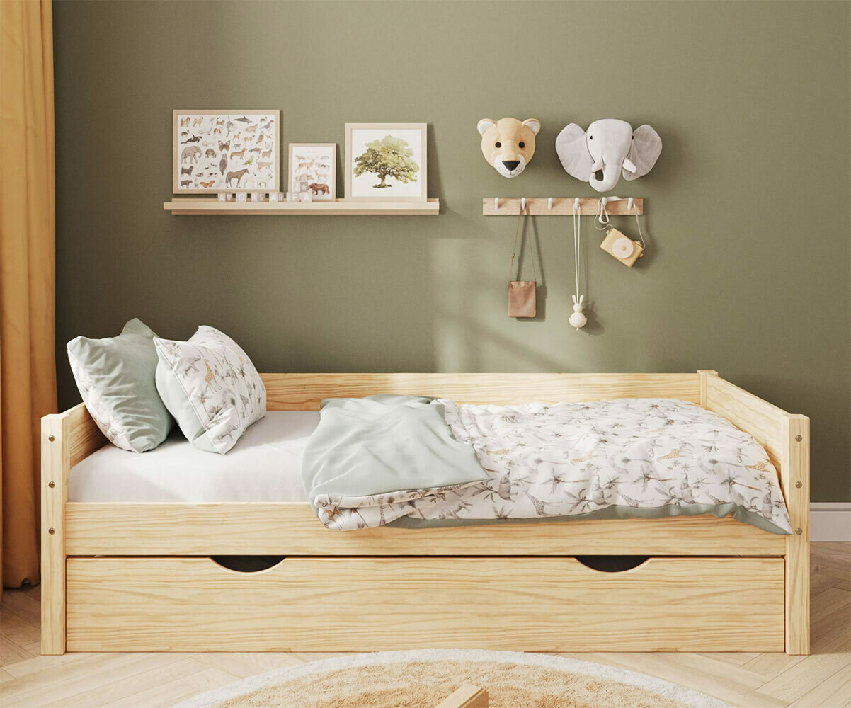 Lit gigogne banquette enfant Combeebed Bois naturel 90x200 cm/Opt:Sans caches sommier