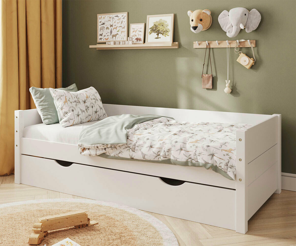 PROMO ! Lit banquette enfant avec tiroir Combeebed Blanc 90x200 cm/Opt:Avec caches sommier