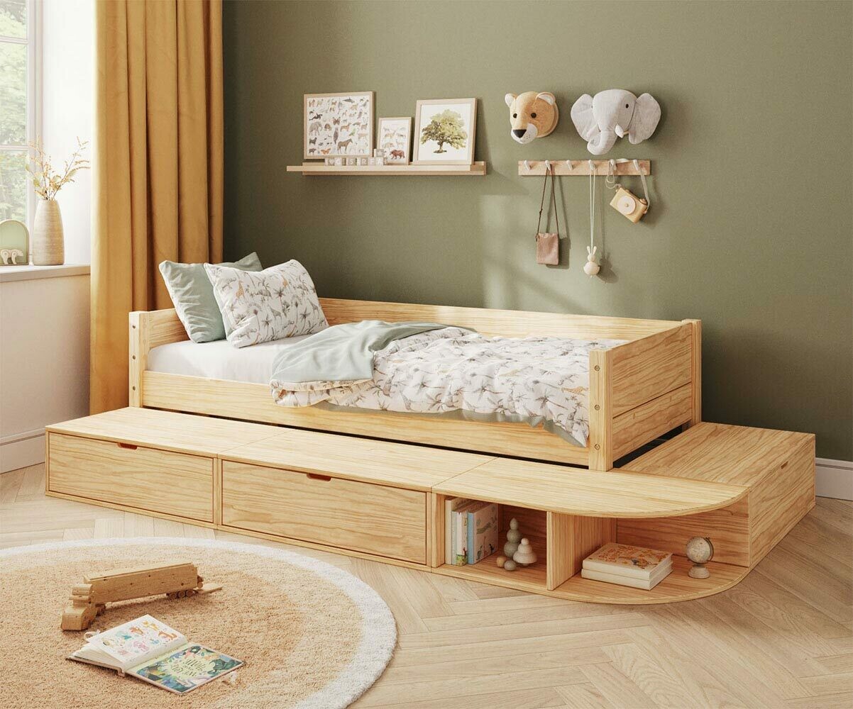 Lit banquette enfant avec estrade Combeebed Bois naturel 90x200 cm