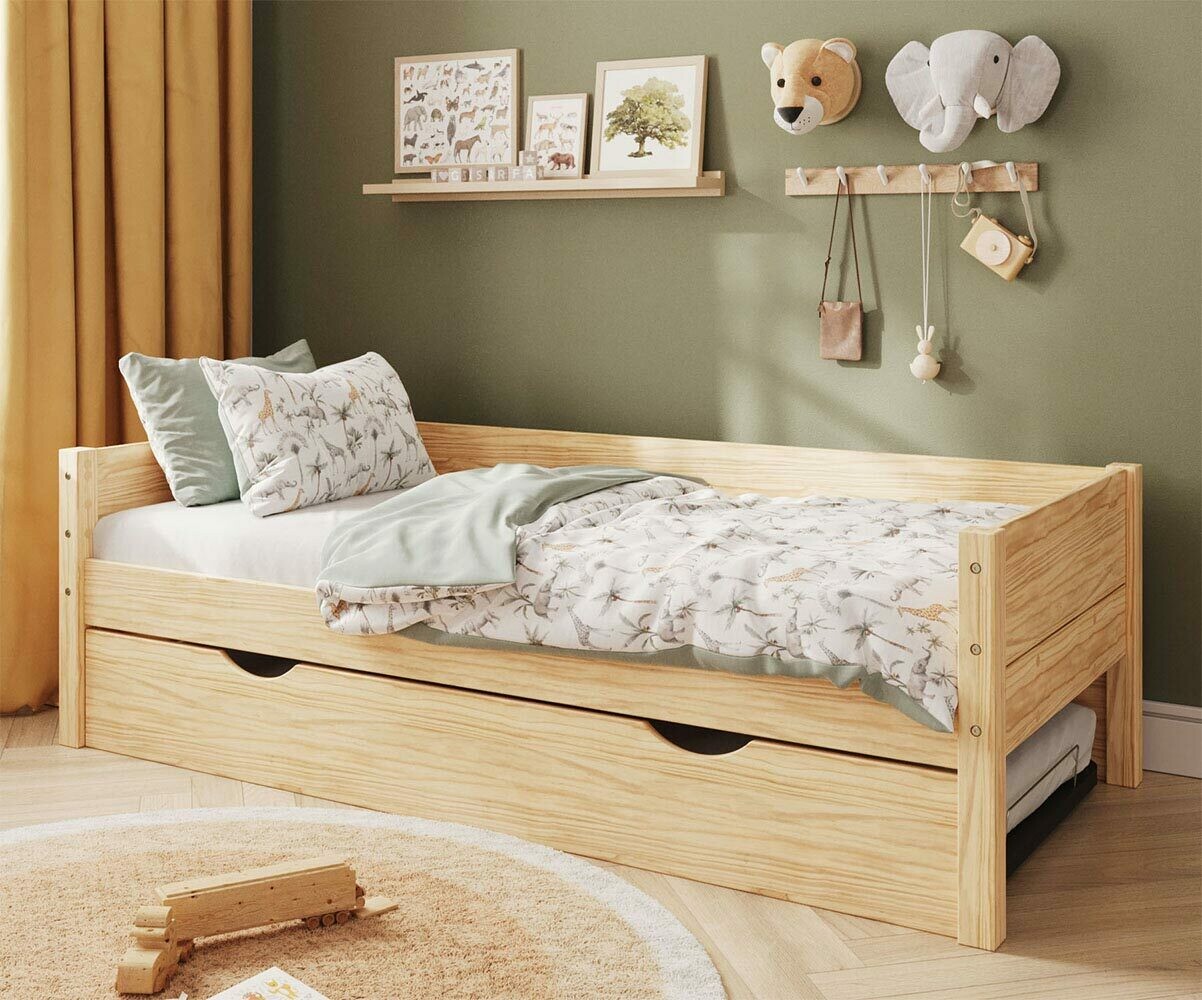 Lit gigogne banquette enfant avec 2 matelas Combeebed Bois naturel 90x200 cm Sans caches sommier Matelas Airfresh 15 cm