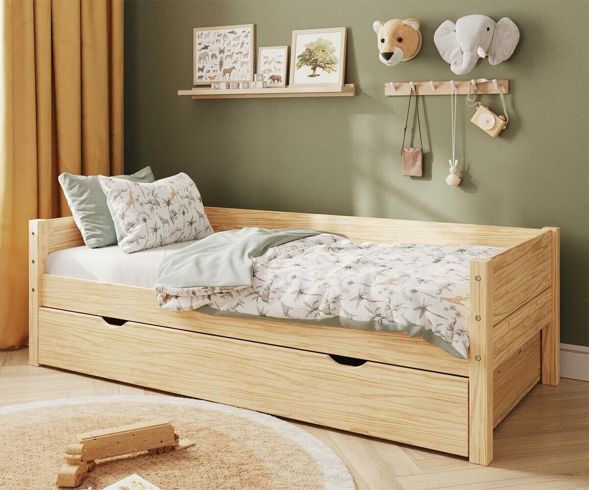 Lit banquette enfant avec tiroir et matelas Combeebed Bois naturel 90x200 cm Sans caches sommier Matelas Airfresh 15 cm