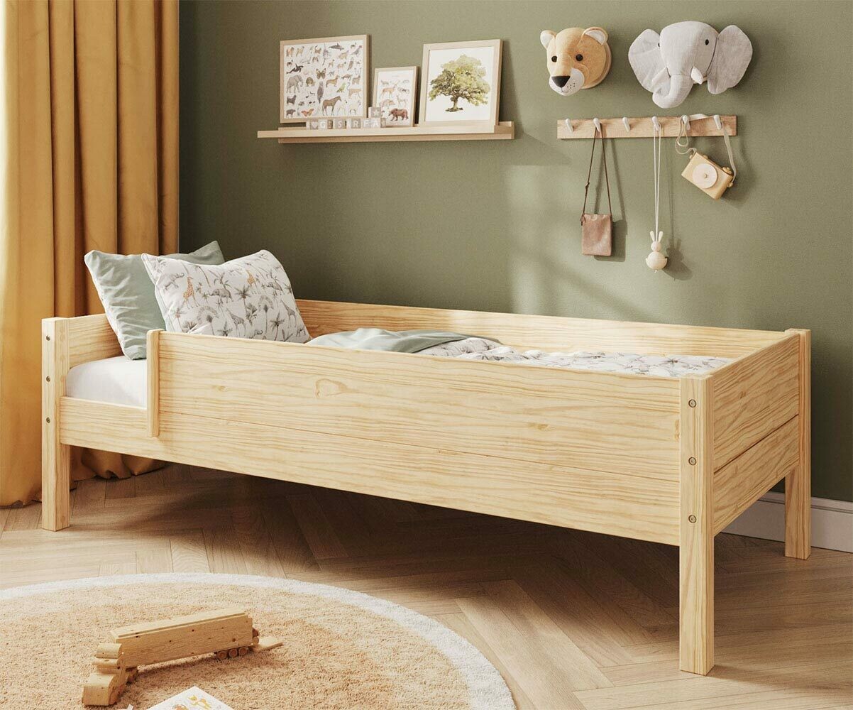 Lit enfant avec 2 barrières et matelas Combeebed Bois naturel 90x200 cm Sans caches sommier Matelas Airfresh 15 cm