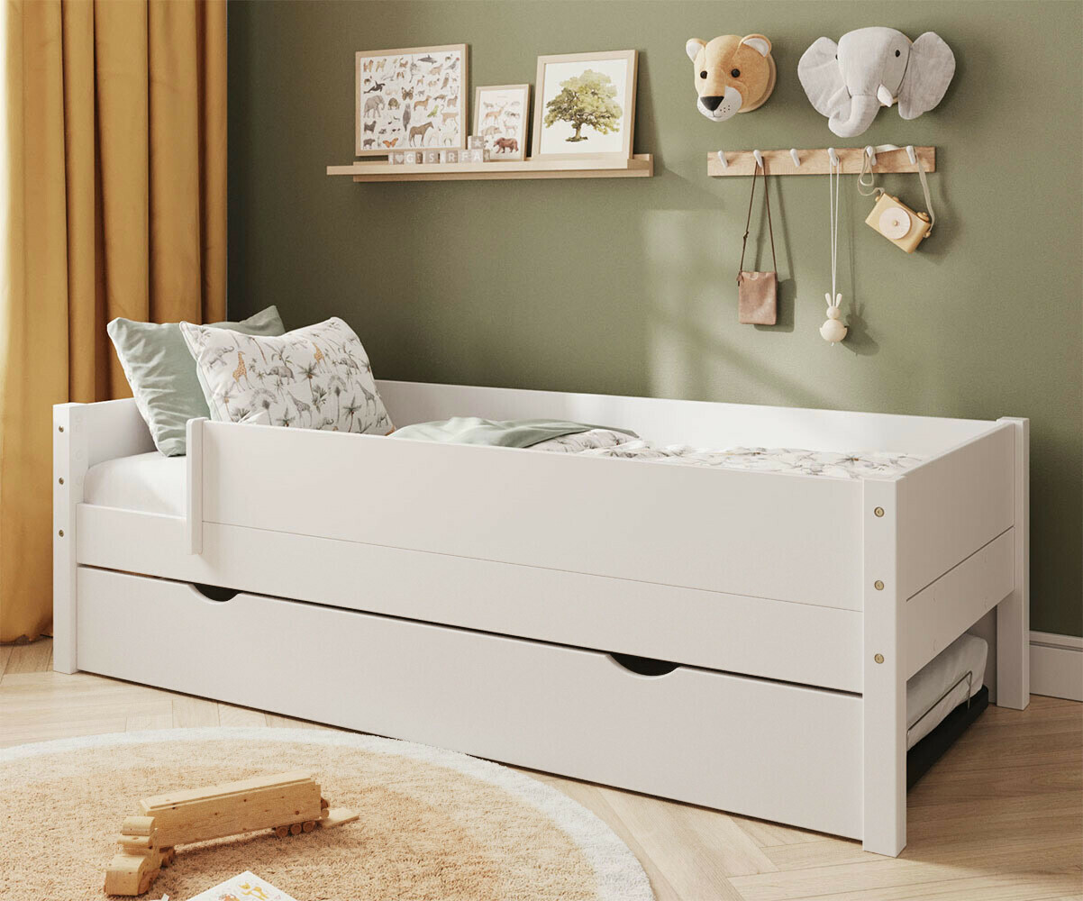PROMO ! Lit gigogne enfant avec 2 barrières et 2 matelas Combeebed Blanc 90x200 cm Sans caches sommier Matelas Airfresh 15 cm