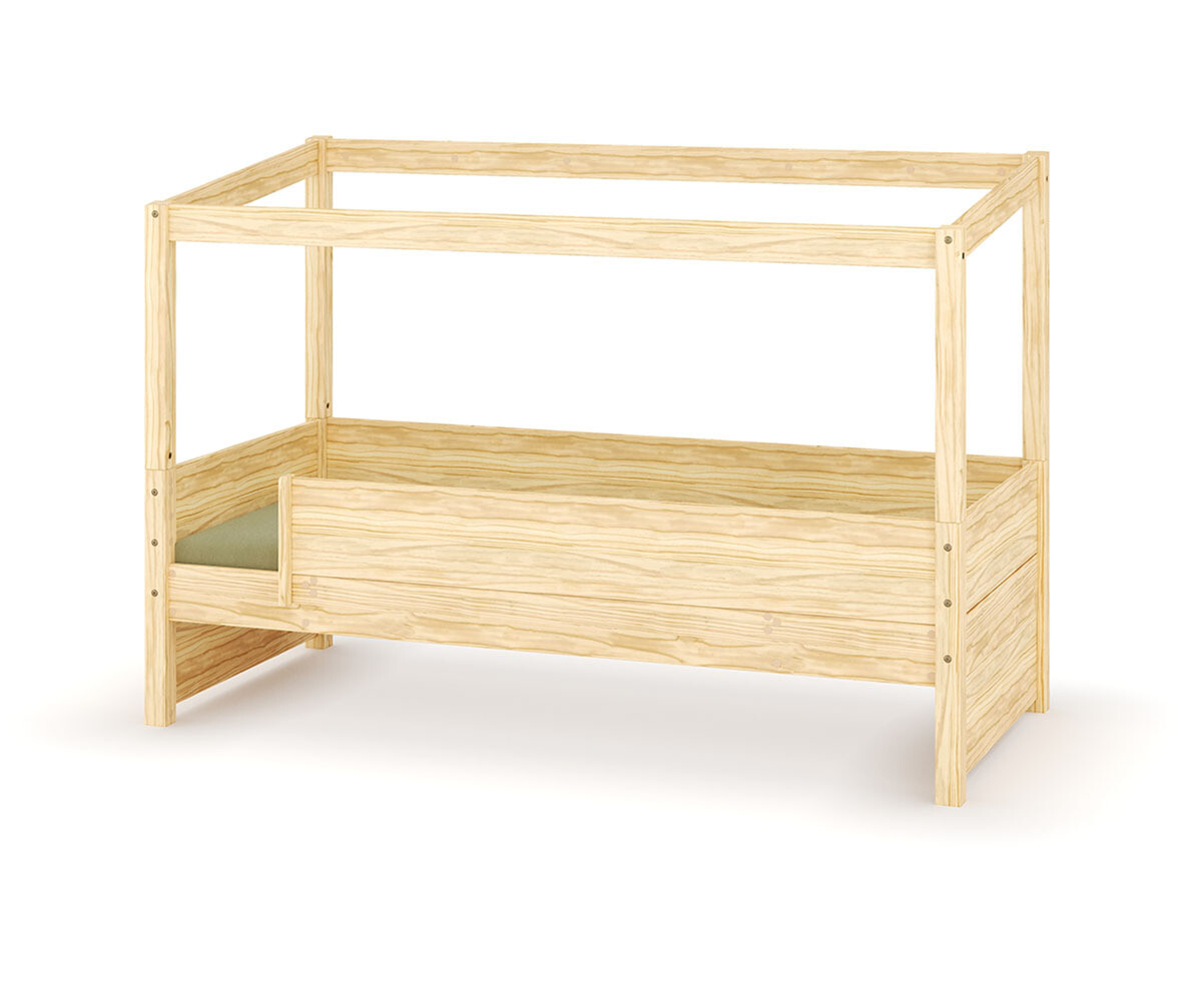 Lit cabane enfant avec barrière Combeebed Bois naturel 90x200 cm Avec caches sommier Sans toit et porte 2 barrières