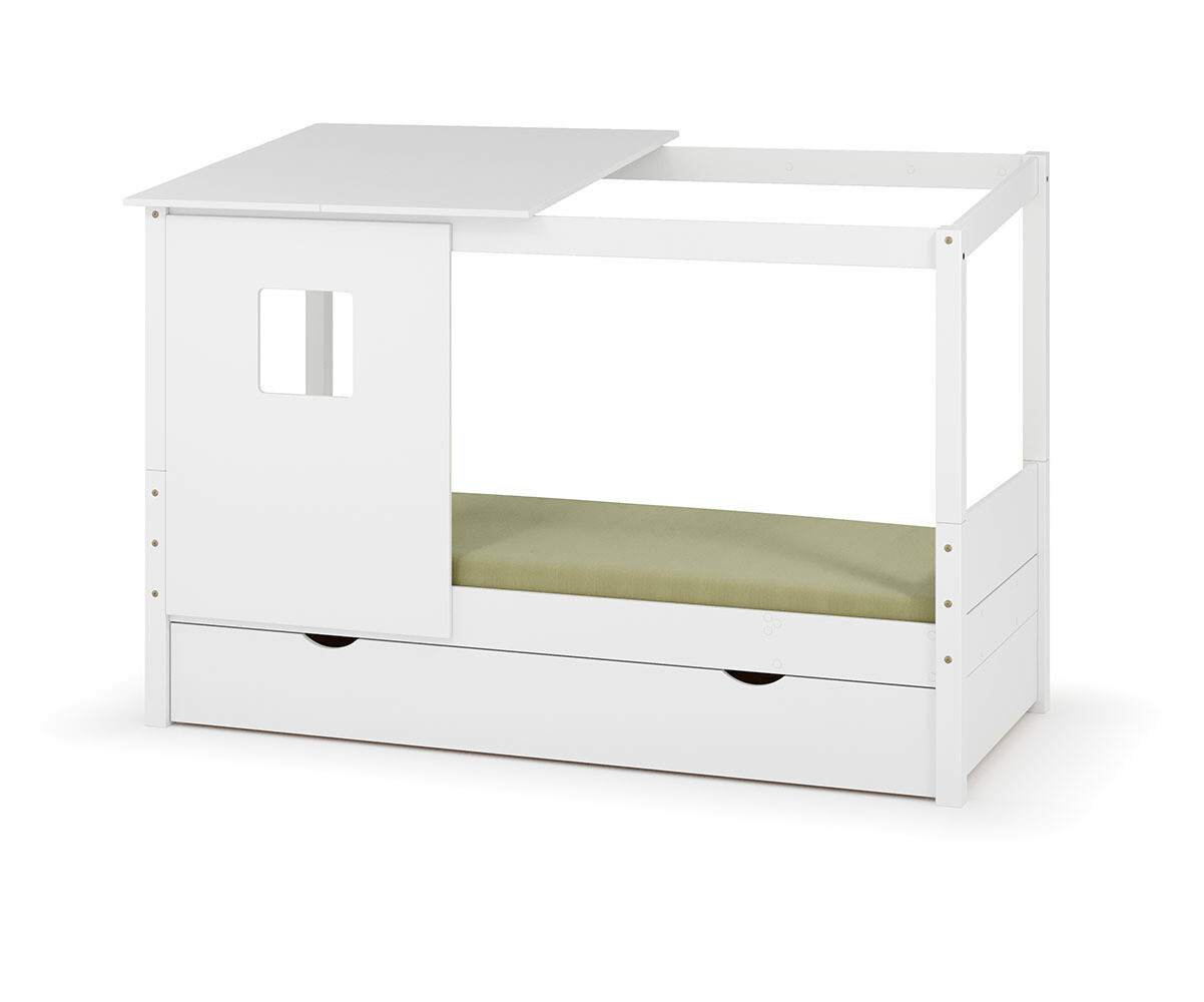 PROMO ! Lit cabane gigogne enfant Combeebed Blanc 90x200 cm Avec caches sommier Avec toit et porte Sans barrière