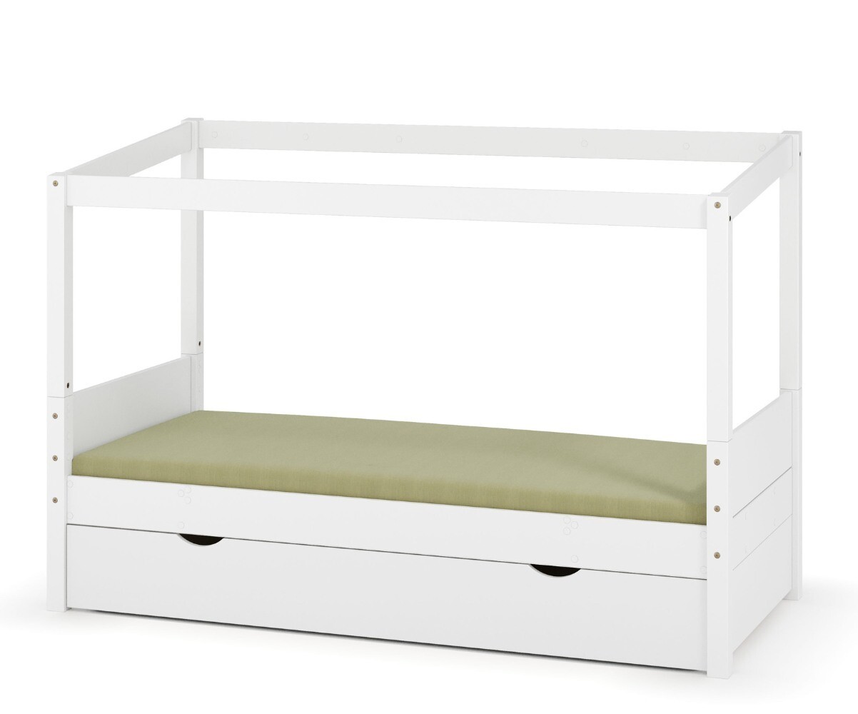 PROMO ! Lit cabane gigogne enfant Combeebed Blanc 90x200 cm Avec caches sommier Sans toit et porte Sans barrière