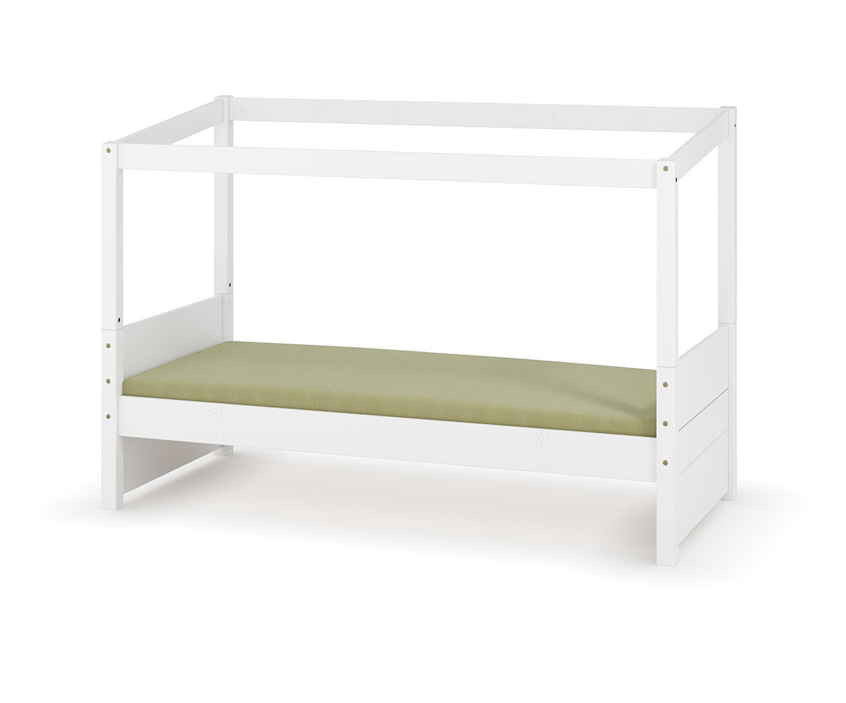 PROMO ! Lit cabane enfant avec matelas Combeebed Blanc 90x200 cm Avec caches sommier Sans toit et porte Matelas Norway 13 cm