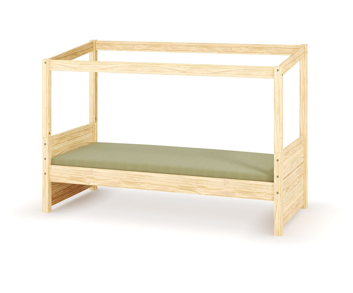 PROMO ! Lit cabane enfant avec matelas Combeebed Bois naturel 90x200 cm Avec caches sommier Sans toit et porte Matelas Airfresh 15 cm