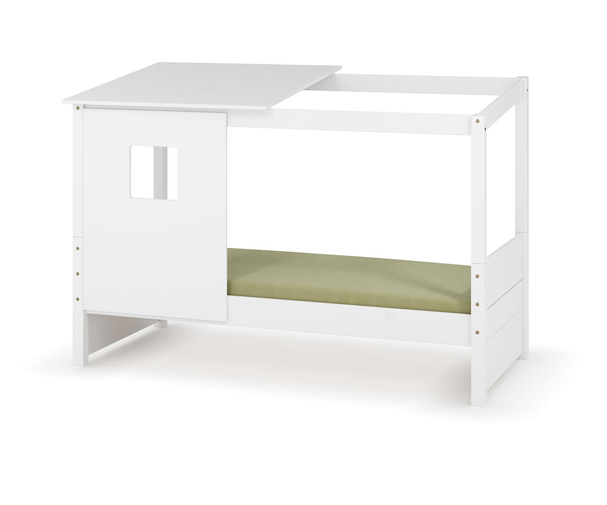 PROMO ! Lit cabane enfant avec matelas Combeebed Blanc 90x200 cm Avec caches sommier Avec toit et porte Matelas Norway 13 cm