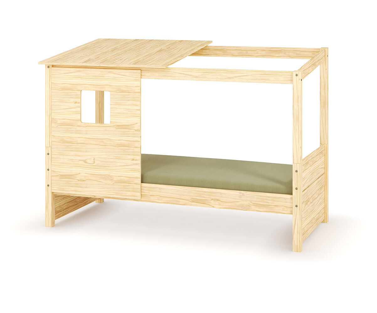 Lit cabane enfant avec matelas Combeebed Bois naturel 90x200 cm Avec caches sommier Avec toit et porte Matelas Airfresh 15 cm