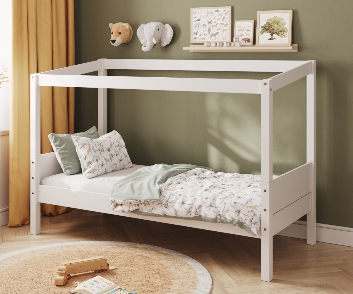 PROMO ! Lit cabane enfant avec matelas Combeebed Blanc 90x200 cm Sans caches sommier Sans toit et porte Matelas Airfresh 15 cm