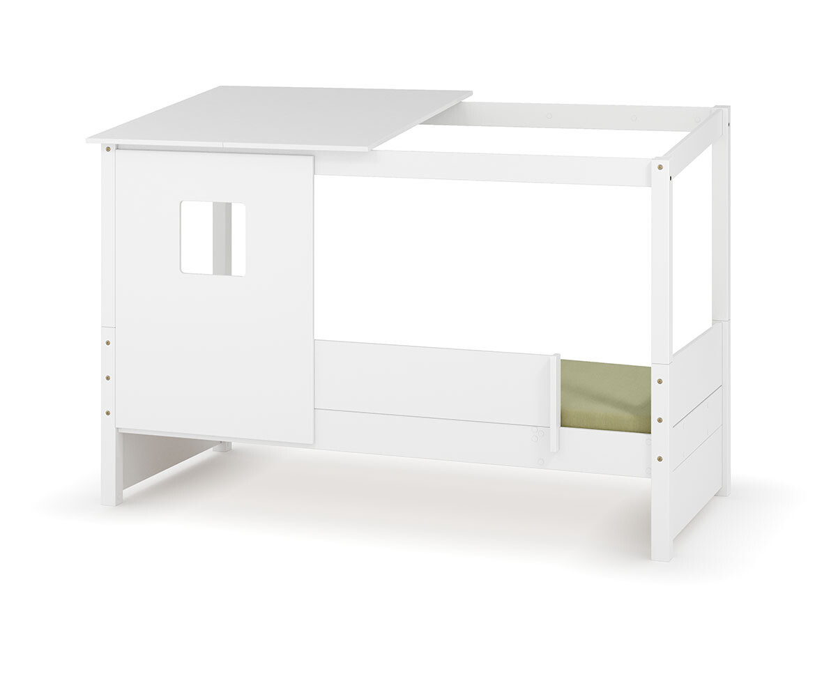 PROMO ! Lit cabane enfant avec barrière et matelas Combeebed Blanc 90x200 cm Avec caches sommier Avec toit et porte 1 barrière Matelas Airfresh 15