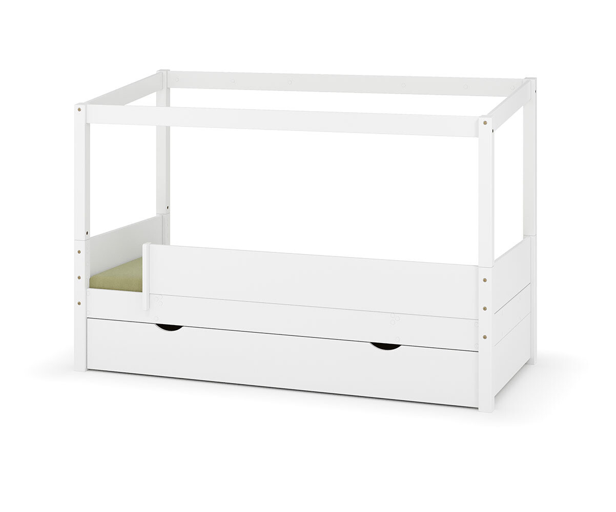 PROMO ! Lit cabane gigogne enfant et matelas Combeebed Blanc 90x200 cm Avec caches sommier Sans toit et porte Sans barrière Matelas Airfresh 15 cm
