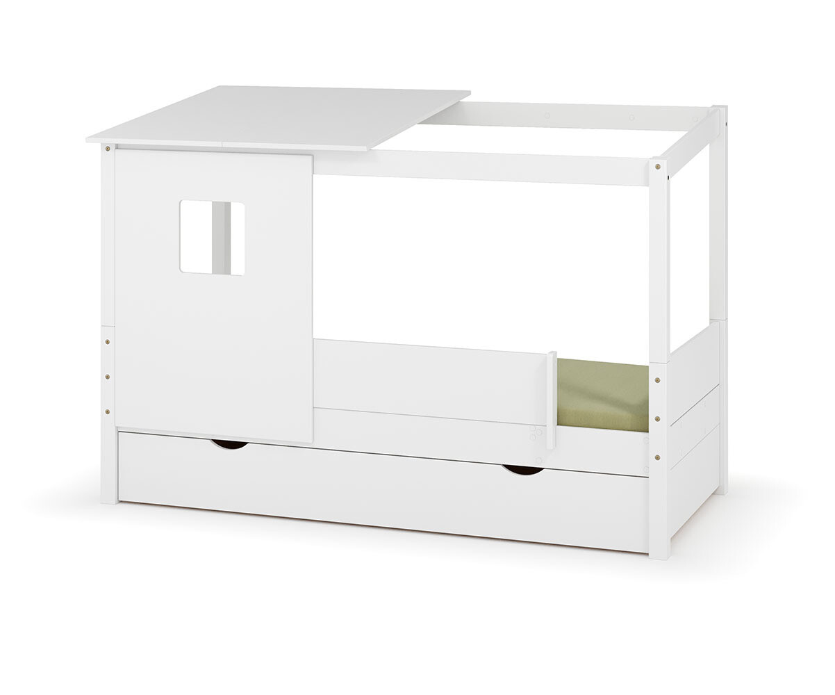 PROMO ! Lit cabane gigogne enfant et matelas Combeebed Blanc 90x200 cm Avec caches sommier Avec toit et porte 1 barrière Matelas Norway 13 cm