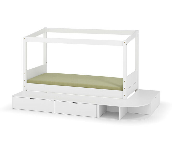 Lit enfant cabane blanc Combeebed avec estrade et matelas