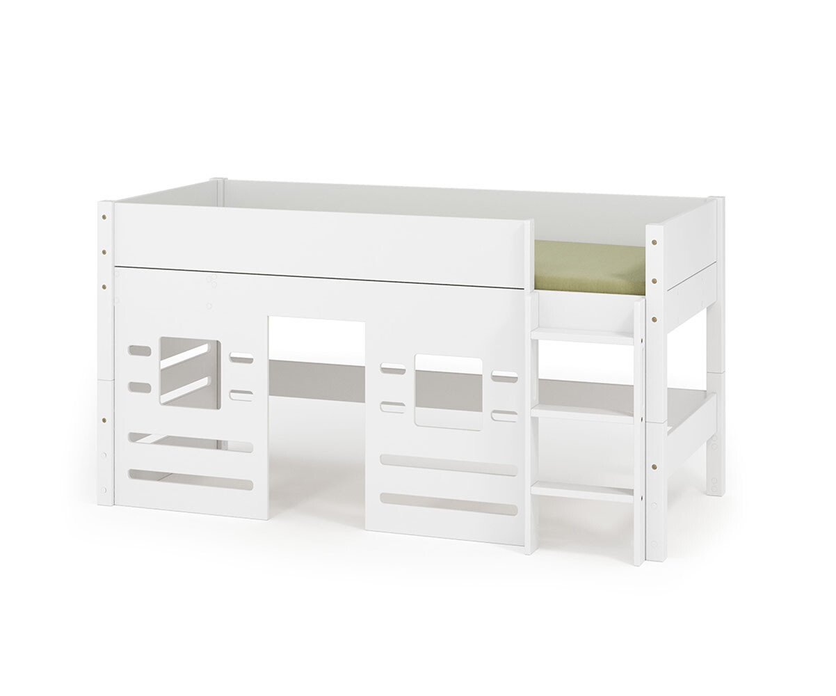 PROMO ! Lit mi-hauteur enfant Combeebed Blanc 90x200 cm Echelle grand côté Fenêtre bas