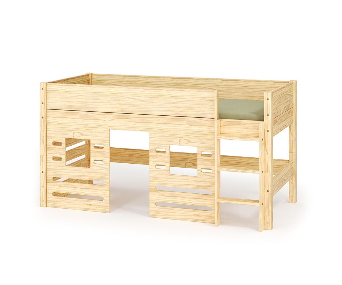 Lit mi-hauteur enfant Combeebed Bois naturel 90x200 cm Echelle grand côté Fenêtre bas