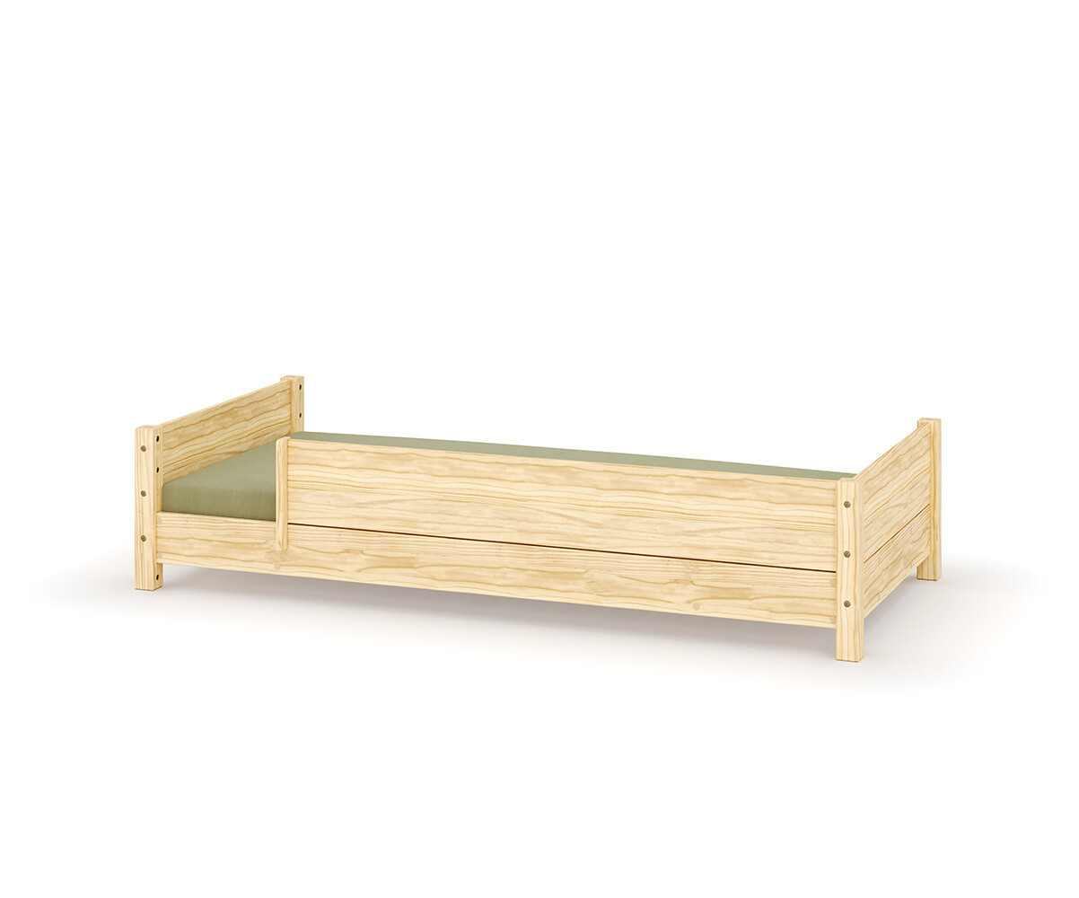Lit enfant Montessori Combeebed Bois naturel 90x200 cm Barrière de sécurité avant