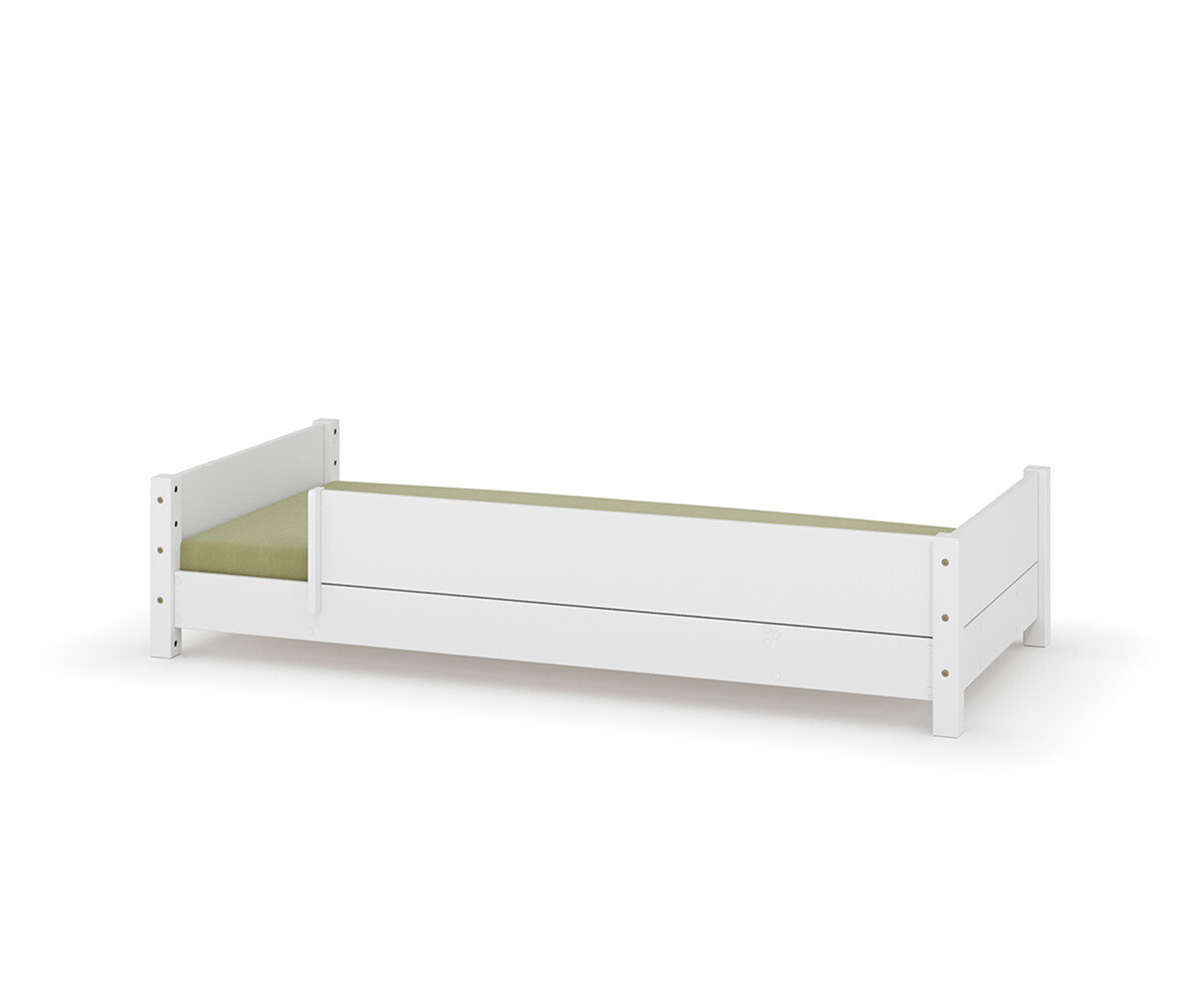 PROMO ! Lit enfant Montessori avec matelas Combeebed Blanc 90x200 cm Barrière de sécurité avant Matelas Norway 13 cm
