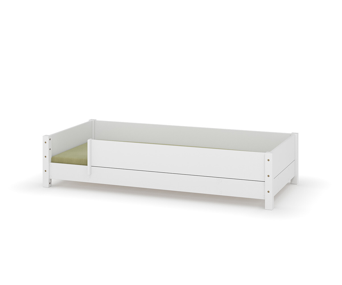 PROMO ! Lit enfant Montessori avec matelas Combeebed Blanc 90x200 cm Barrières de sécurité avant et arrière Matelas Airfresh 15 cm