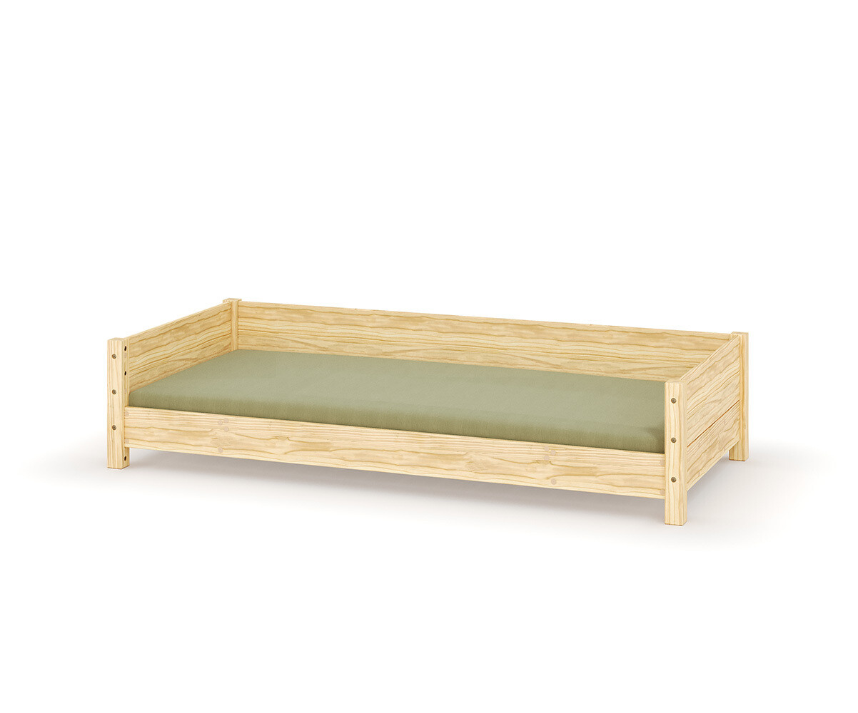 Lit enfant Montessori avec matelas Combeebed Bois naturel 90x200 cm Barrière de sécurité arrière Matelas Airfresh 15 cm
