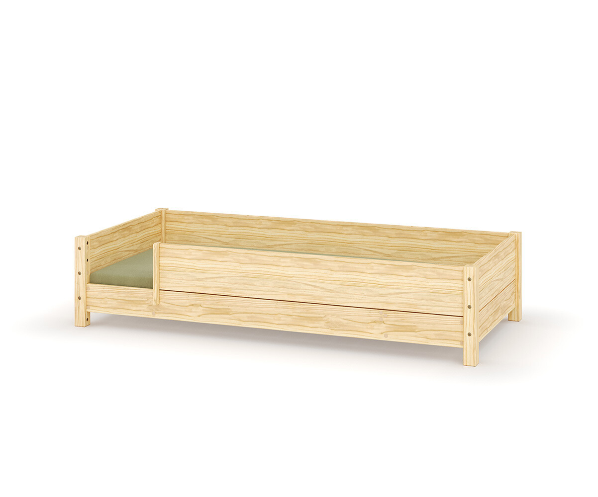 Lit enfant Montessori avec matelas Combeebed Bois naturel 90x200 cm Barrières de sécurité avant et arrière Matelas Airfresh 15 cm