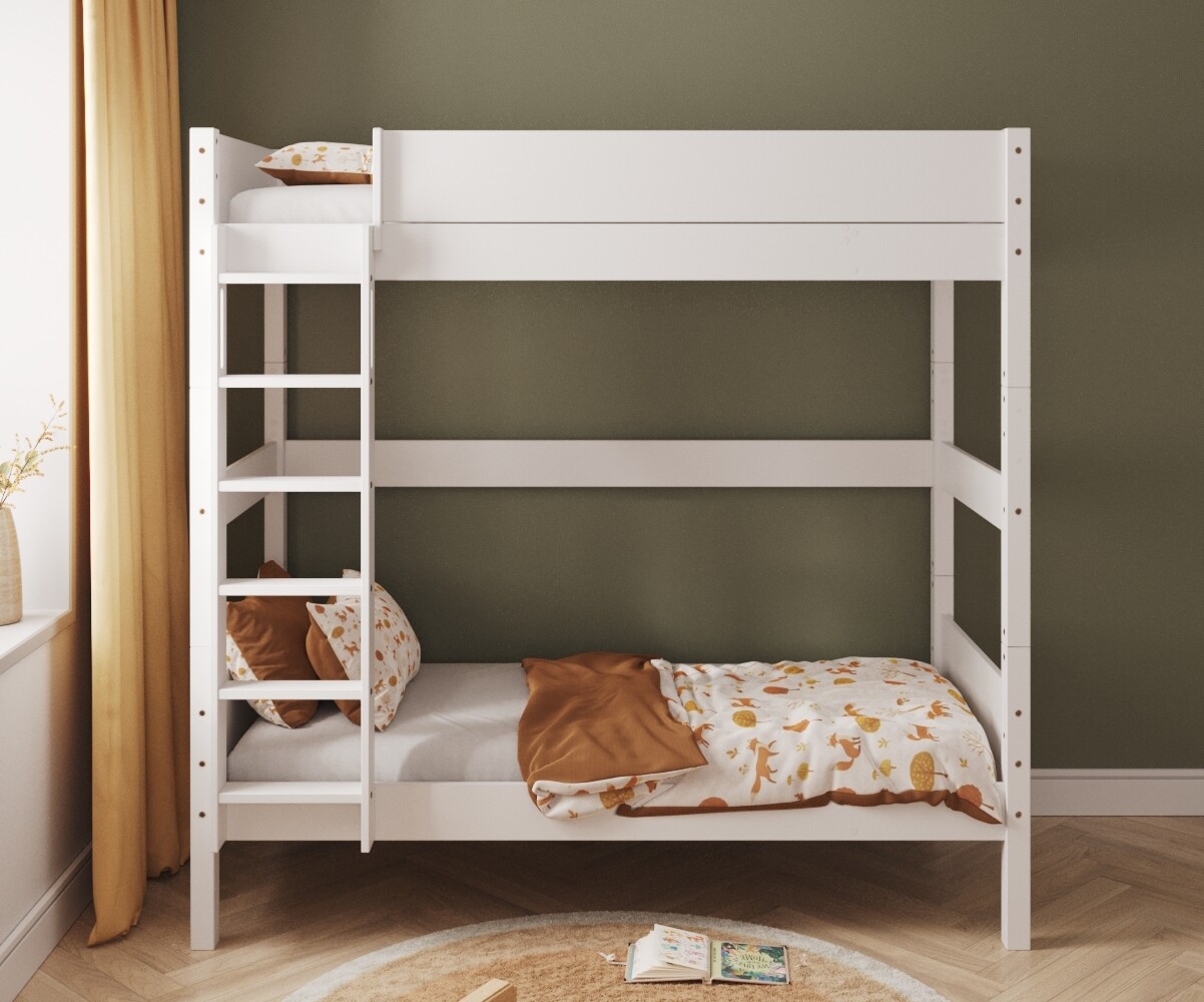 PROMO ! Lit superposé enfant Combeebed Blanc 90x200 cm Echelle grand côté Sans barrière de sécurité Version haute