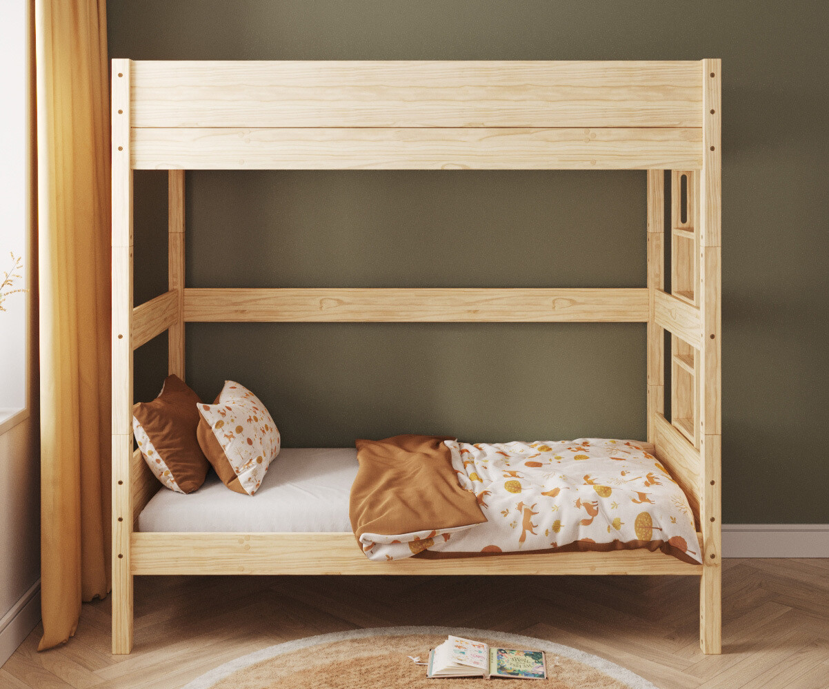 PROMO ! Lit superposé enfant Combeebed Bois naturel 90x200 cm Echelle petit côté Sans barrière de sécurité Version haute