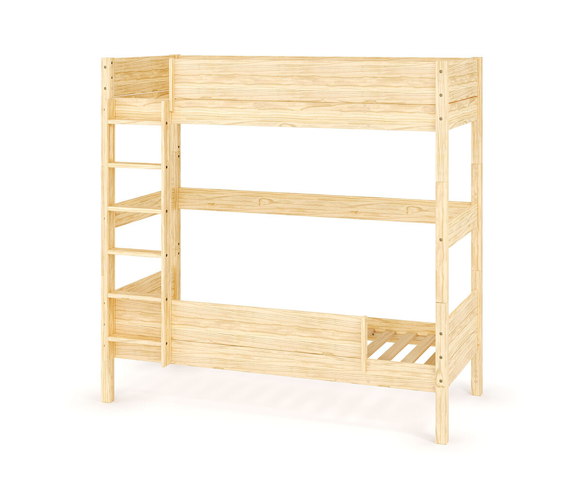 PROMO ! Lit superposé enfant Combeebed Bois naturel 90x200 cm Echelle grand côté 1 barrière de sécurité Version haute