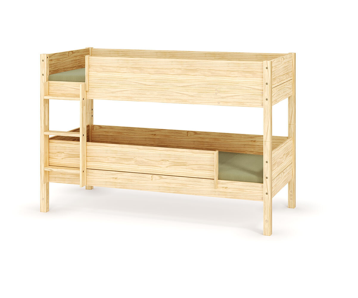Lit superposé enfant avec matelas Combeebed Bois naturel 90x200 cm Echelle grand côté 1 barrière de sécurité Version basse Matelas Airfresh 15 cm