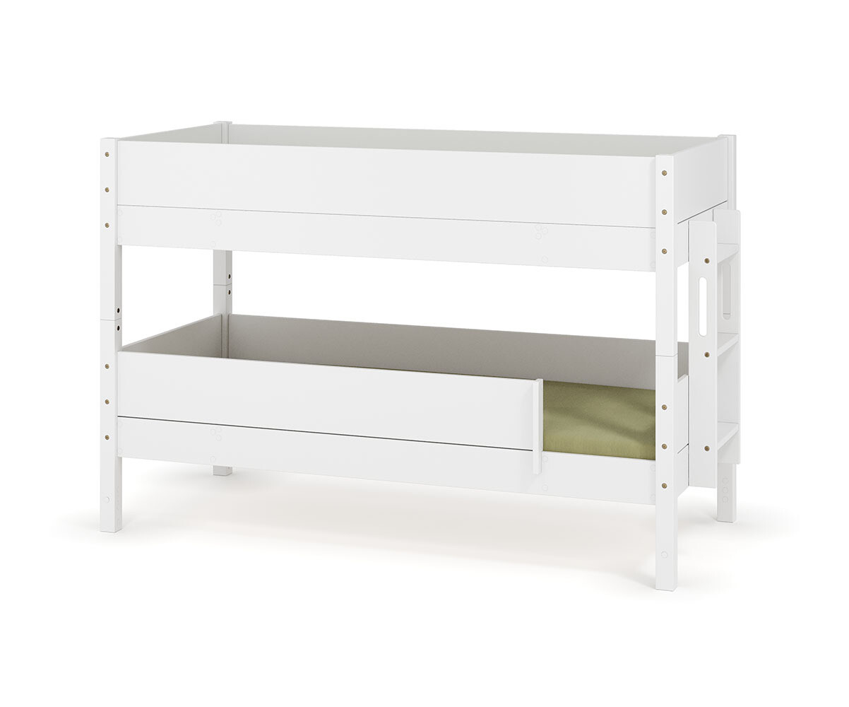PROMO ! Lit superposé enfant avec matelas Combeebed Blanc 90x200 cm Echelle petit côté 1 barrière de sécurité Version basse Matelas Norway 13 cm