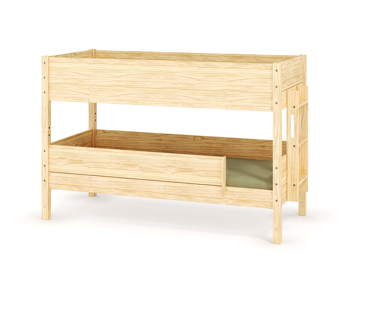 Lit superposé enfant avec matelas Combeebed Bois naturel 90x200 cm Echelle petit côté 1 barrière de sécurité Version basse Matelas Airfresh 15 cm