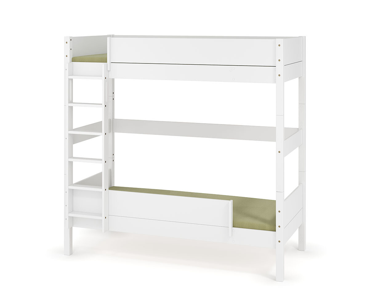 PROMO ! Lit superposé enfant avec matelas Combeebed Blanc 90x200 cm Echelle grand côté 1 barrière de sécurité Version haute Matelas Norway 13 cm
