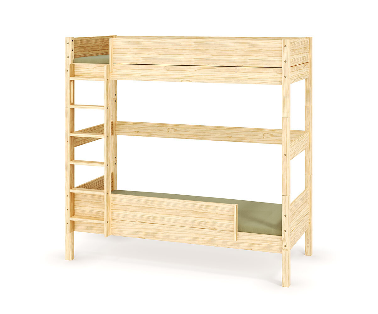 PROMO ! Lit superposé enfant avec matelas Combeebed Bois naturel 90x200 cm Echelle grand côté 1 barrière de sécurité Version haute Matelas Norway 1