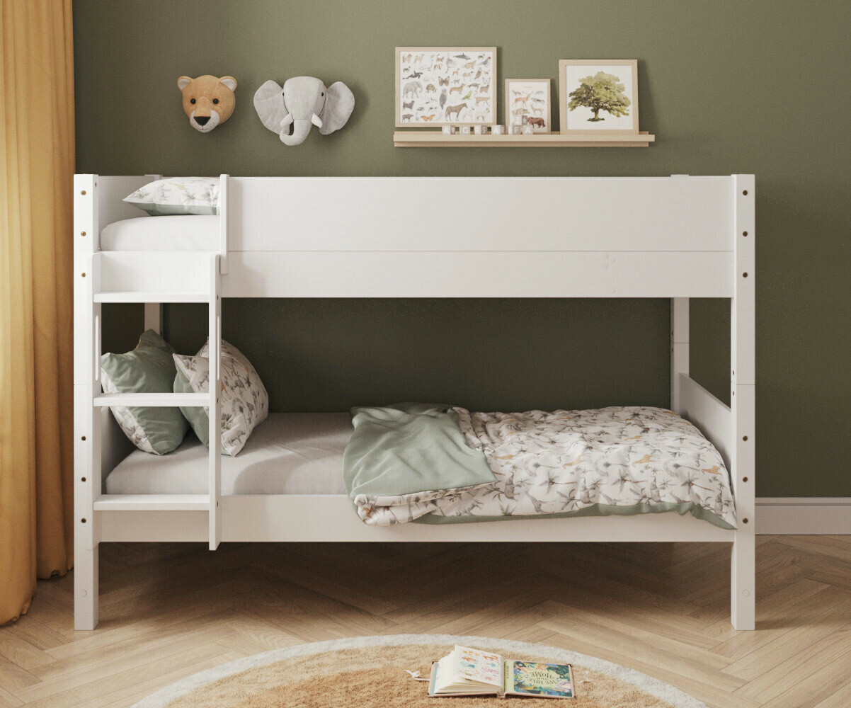 PROMO ! Lit superposé enfant avec matelas Combeebed Blanc 90x200 cm Echelle grand côté 1 barrière de sécurité Version évolutive Matelas Norway 13 c